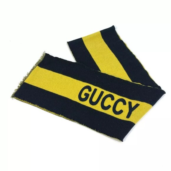GUCCI fringe bicolor stripes bicolor stripes Scarf wool Black x Yellow - Picture 1 of 9
